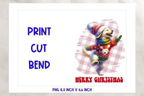 Printable Christmas card templates, dancing cute dog PNG Sublimation Angelina Semenova 