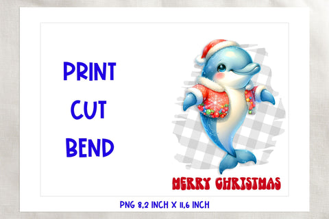 Printable Christmas card templates, dancing cute dolphin PNG Sublimation Angelina Semenova 