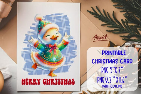 Printable Christmas card templates, dancing funny duck Sublimation Angelina Semenova 