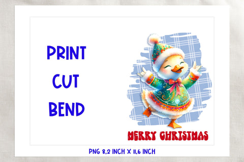 Printable Christmas card templates, dancing funny duck Sublimation Angelina Semenova 