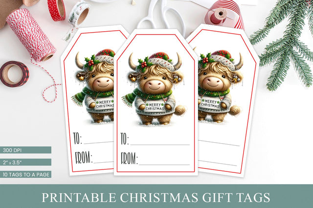 Printable Christmas Gift Tags | Cute Highland Cow Tags Sublimation BijouBay 