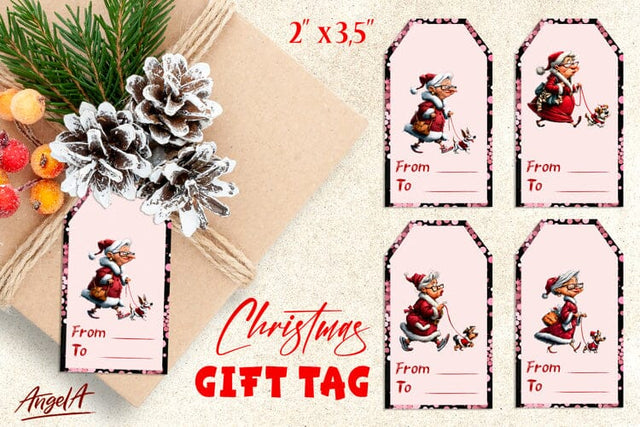Printable Christmas gift tags, funny elderly old lady dog Sublimation Angelina Semenova 