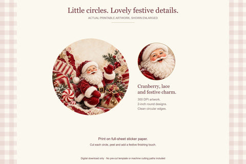 Printable Christmas Round Stickers - Cranberry Christmas Sublimation BijouBay 
