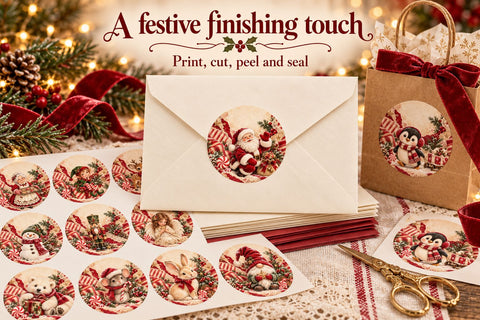 Printable Christmas Round Stickers - Cranberry Christmas Sublimation BijouBay 