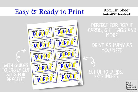 Printable Down Syndrome Awareness Kids Fidget Pop It Bracelet Popit Paper Cards Digital Pattern Fine Purple Elephant Creations 