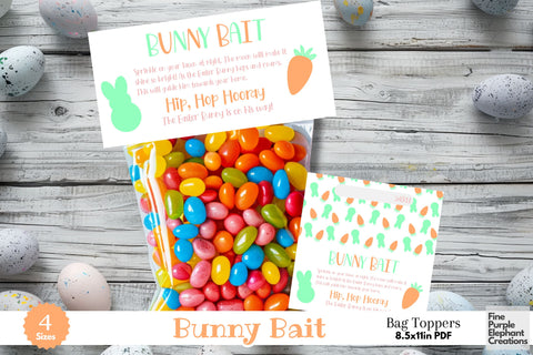 Printable Easter Bunny Bait Treat Bag Topper Favor Digital Pattern Fine Purple Elephant Creations 