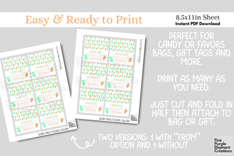 Printable Easter Bunny Bait Treat Bag Topper Favor Digital Pattern Fine Purple Elephant Creations 