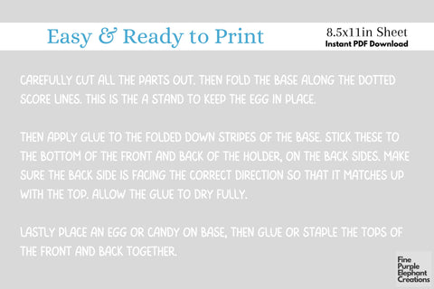 Printable Easter Bunny Candy Treat Holder Digital Paper Cards Digital Pattern Fine Purple Elephant Creations 