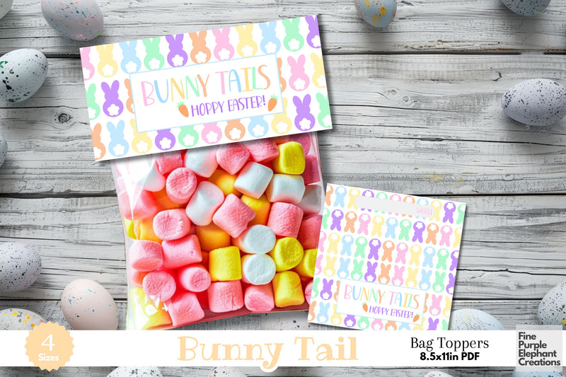 Printable Easter Bunny Tail Treat Bag Topper Favor Digital Pattern Fine Purple Elephant Creations 