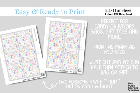 Printable Easter Bunny Tail Treat Bag Topper Favor Digital Pattern Fine Purple Elephant Creations 