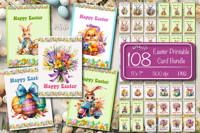 Printable Easter card Bundle Watercolor Easter animals postcard Sublimation Createya Design 