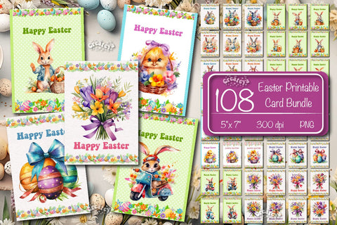 Printable Easter card Bundle Watercolor Easter animals postcard Sublimation Createya Design 