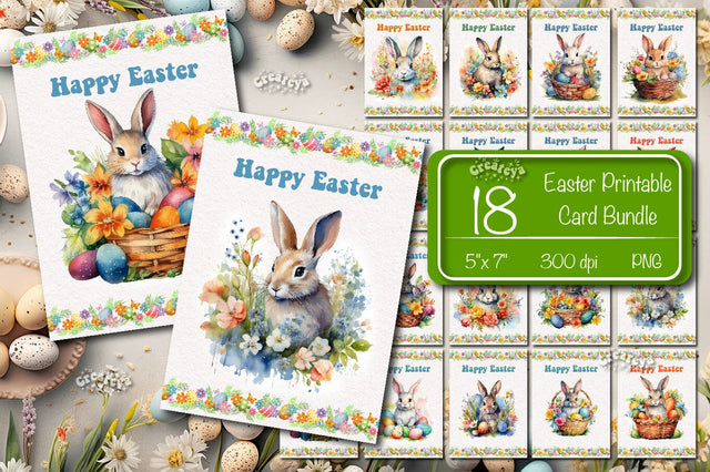 Printable Easter card Bundle Watercolor Easter Bunny card Sublimation Createya Design 
