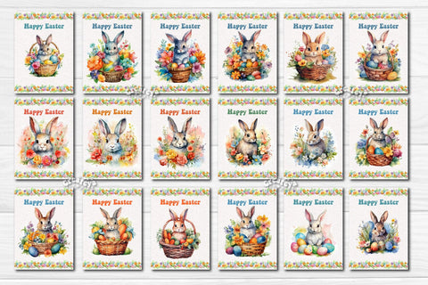 Printable Easter card Bundle Watercolor Easter Bunny card Sublimation Createya Design 