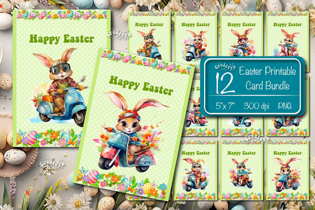 Printable Easter card Bundle Watercolor Easter Bunny Cute card Sublimation Createya Design 