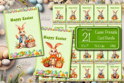 Printable Easter card Bundle Watercolor Easter Bunny postcard Sublimation Createya Design 