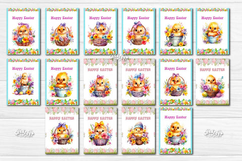 Printable Easter card Bundle Watercolor Easter Chick postcard Sublimation Createya Design 