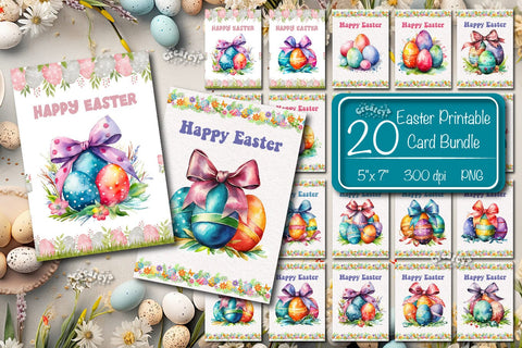 Printable Easter card Bundle Watercolor Easter eggs postcard Sublimation Createya Design 