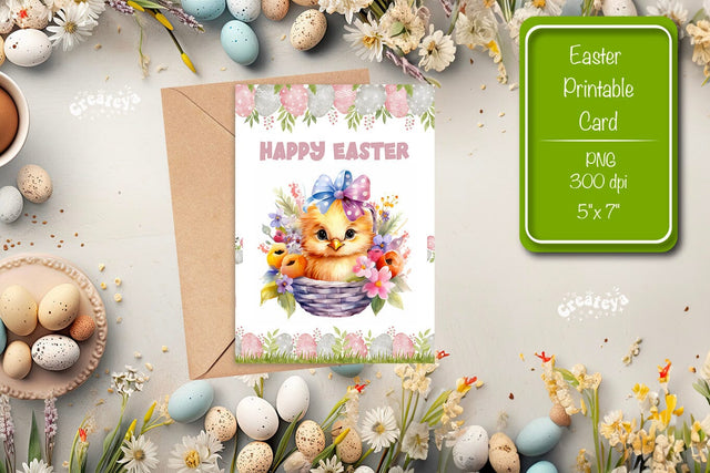 Printable Easter card Easter Basket Chick Easter postcard Kids Easter Sublimation Createya Design 