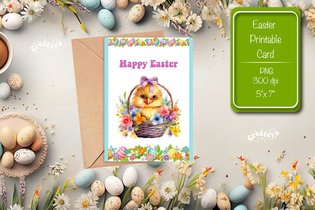 Printable Easter card Easter Basket Chick Easter postcard Kids Easter Sublimation Createya Design 