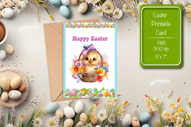 Printable Easter card Easter Basket Chick Easter postcard Kids Easter Sublimation Createya Design 