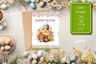 Printable Easter card Easter Basket Chick Easter postcard Kids Easter Sublimation Createya Design 