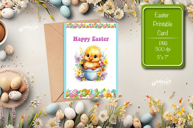 Printable Easter card Easter Basket Chick Easter postcard Kids Easter Sublimation Createya Design 