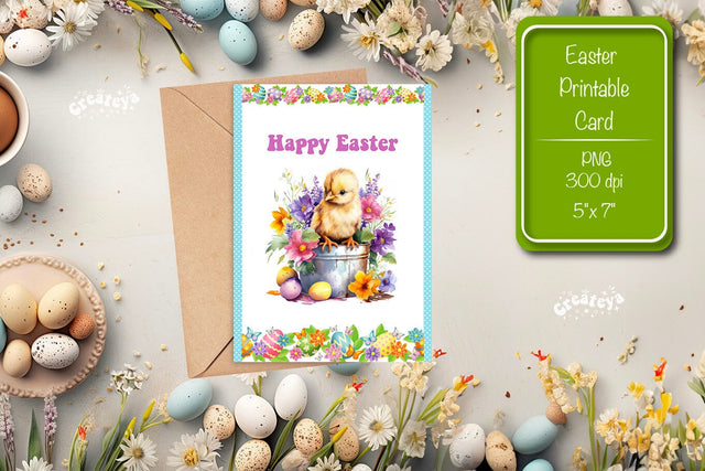 Printable Easter card Easter Basket Chick Easter postcard Kids Easter Sublimation Createya Design 