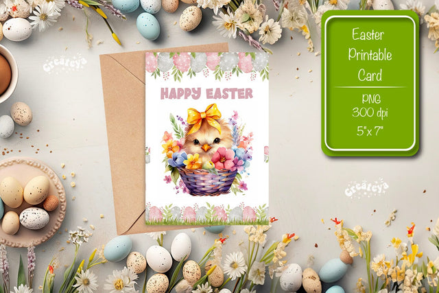 Printable Easter card Easter Basket Chick Easter postcard Kids Easter Sublimation Createya Design 