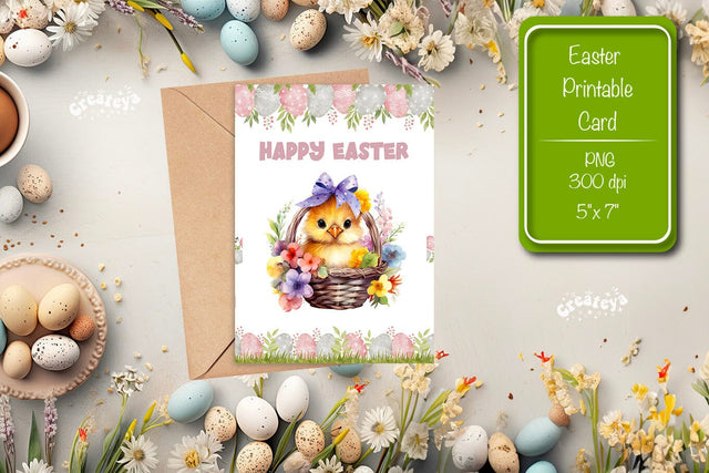 Printable Easter card Easter Basket Chick Easter postcard Kids Easter Sublimation Createya Design 