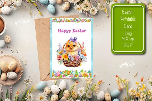 Printable Easter card Easter Basket Chick Easter postcard Kids Easter Sublimation Createya Design 