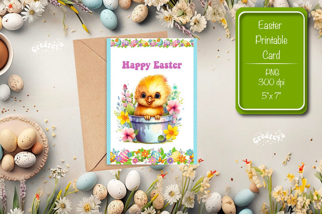 Printable Easter card Easter Basket Chick Easter postcard Kids Easter Sublimation Createya Design 