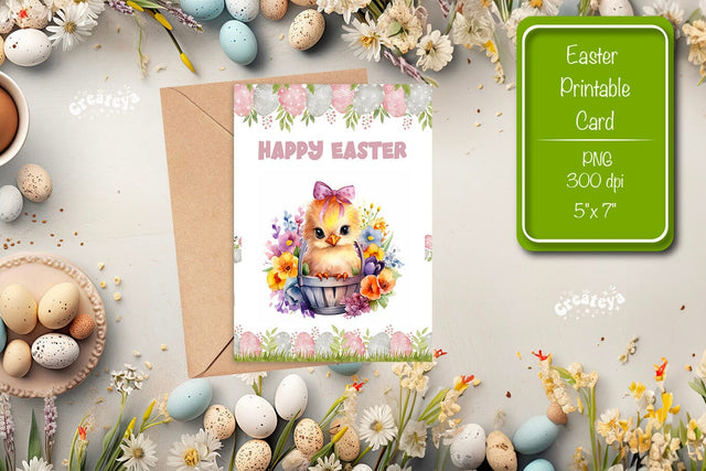 Printable Easter card Easter Basket Chick Easter postcard Kids Easter Sublimation Createya Design 