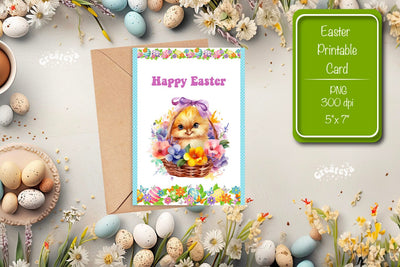 Printable Easter card Easter Basket Chick Easter postcard Kids Easter Sublimation Createya Design 