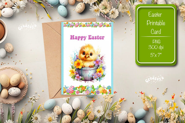 Printable Easter card Easter Basket Chick Easter postcard Kids Easter Sublimation Createya Design 