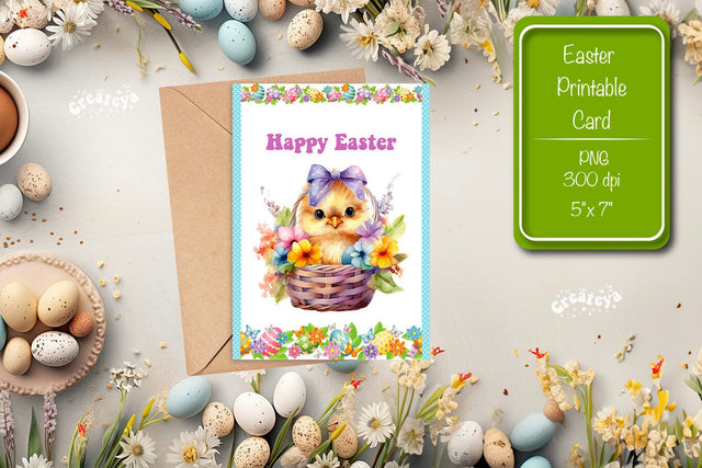 Printable Easter card Easter Basket Chick Easter postcard Kids Easter Sublimation Createya Design 