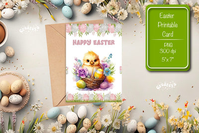 Printable Easter card Easter Basket Chick Easter postcard Kids Easter Sublimation Createya Design 