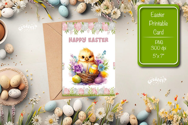 Printable Easter card Easter Basket Chick Easter postcard Kids Easter Sublimation Createya Design 