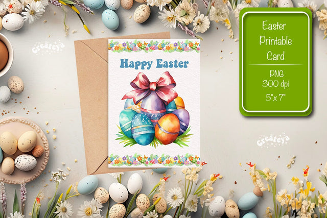 Printable Easter card EASTER EGG WATERCOLOR POSTCARD Kids Easter Sublimation Createya Design 
