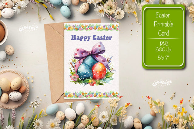 Printable Easter card Easter egg watercolor postcard Kids Easter Sublimation Createya Design 