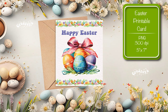 Printable Easter card Easter egg watercolor postcard Kids Easter Sublimation Createya Design 