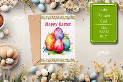 Printable Easter card Easter egg watercolor postcard Kids Easter Sublimation Createya Design 