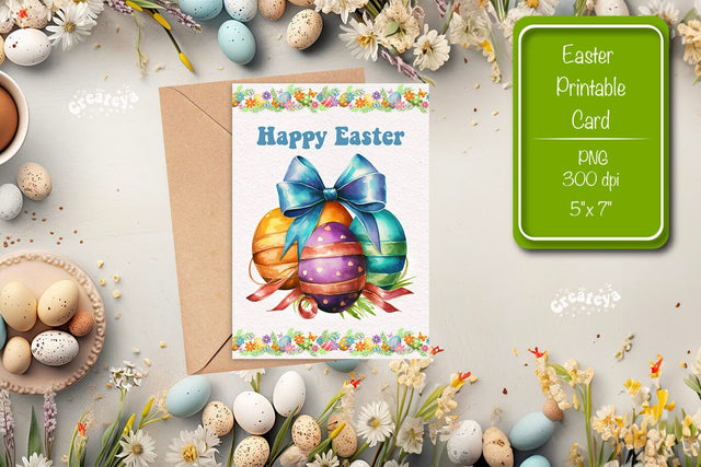 Printable Easter card Easter egg watercolor postcard Kids Easter Sublimation Createya Design 