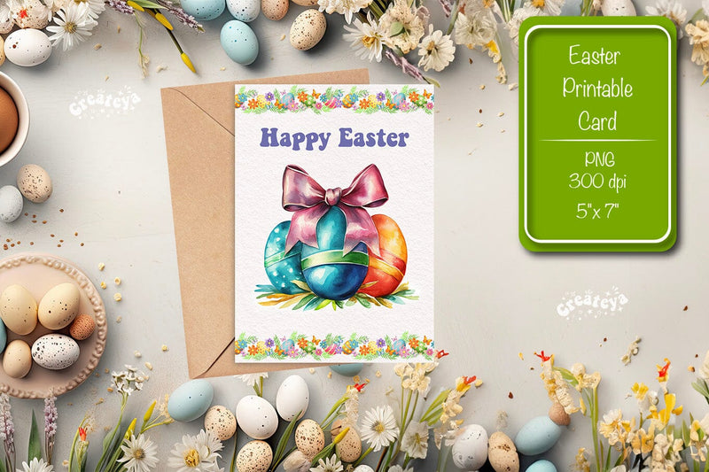 Printable Easter card Easter egg watercolor postcard Kids Easter Sublimation Createya Design 