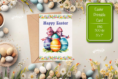 Printable Easter card Easter egg watercolor postcard Kids Easter Sublimation Createya Design 