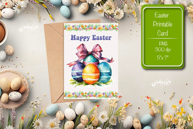 Printable Easter card Easter egg watercolor postcard Kids Easter Sublimation Createya Design 