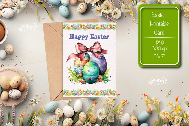Printable Easter card Easter egg watercolor postcard Kids Easter Sublimation Createya Design 