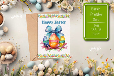 Printable Easter card Easter egg watercolor postcard Kids Easter Sublimation Createya Design 