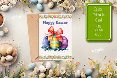 Printable Easter card Easter egg watercolor postcard Kids Easter Sublimation Createya Design 