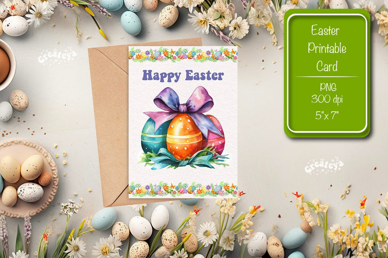 Printable Easter card Easter egg watercolor postcard Kids Easter Sublimation Createya Design 